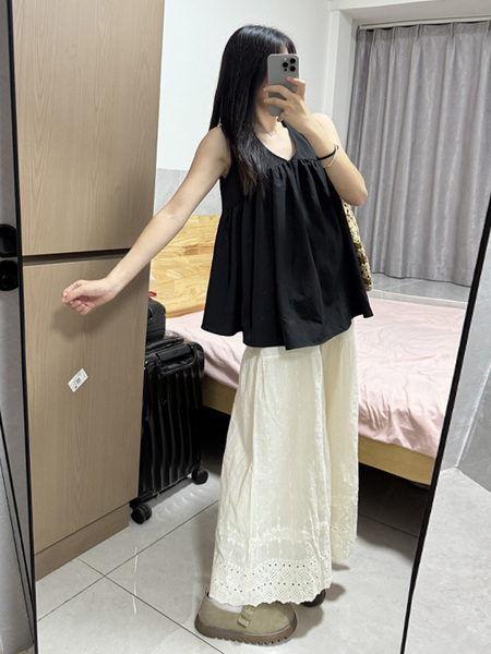 Muyuan Lion Maternity Summer Outfit Set: Hepburn-Style High-End V-Neck Sleeveless Top and Wide-Leg Pants Slimming Set