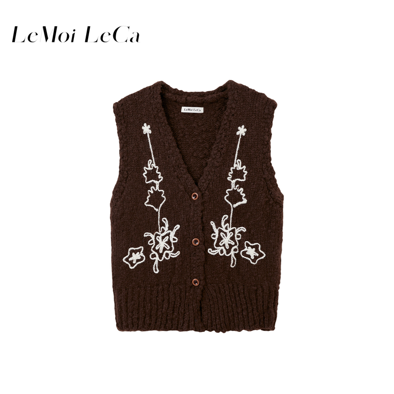 【High-Quality Wool】Gui Bai's New Autumn and Winter French Retro Design Embroidered Beanie Yarn Vest for Layering 【High-Quality Wool】Gui Bai's New Autumn and Winter French Retro Design Embroidered Beanie Yarn Vest for Layering