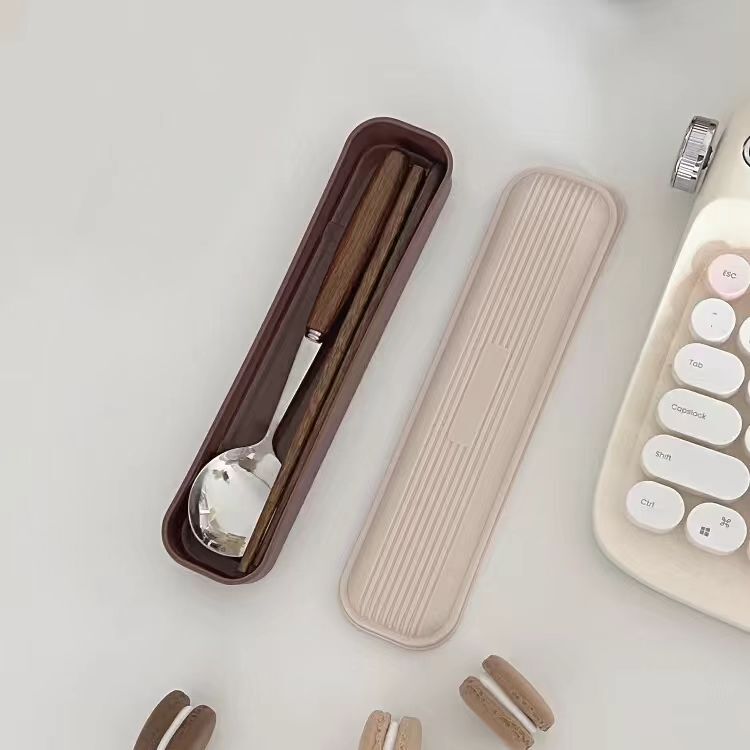 Japanese Imported ins-Piece Wooden Chopsticks and Spoon Set with Portable Storage Box, Vintage and High-End Feel, Suitable for Students and Office Workers
