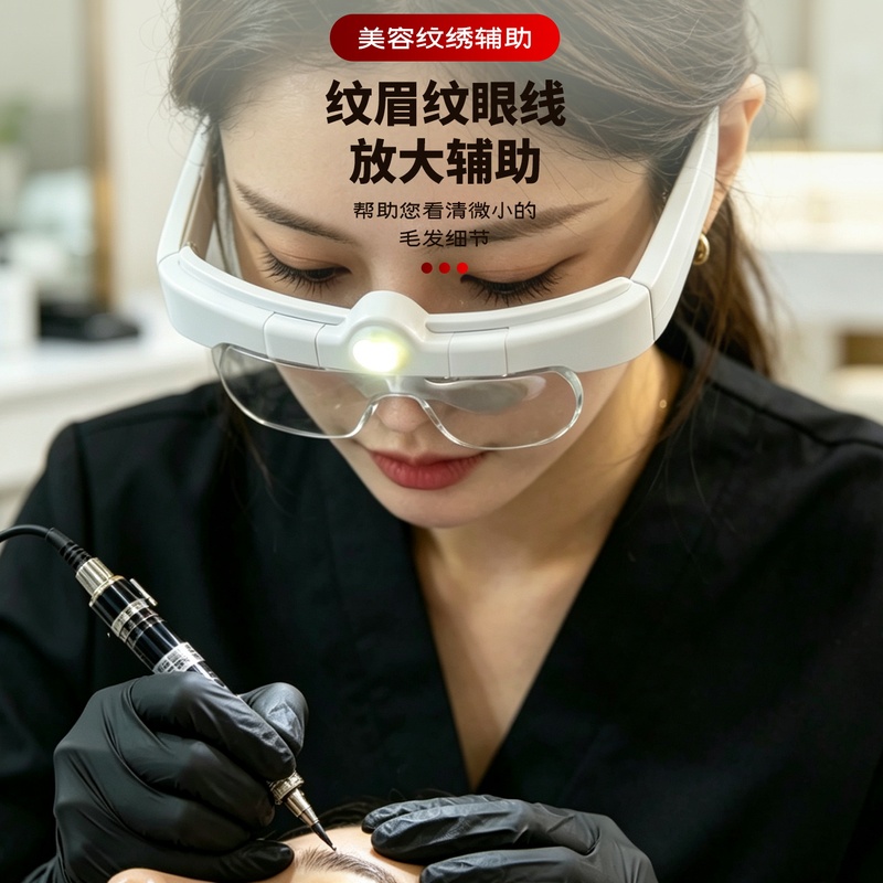 Best Head-Mounted Magnifying Glass with High-Definition Led Light, Rechargeable, Specialized for Tattooing and Eyelash Extensions, 5X Magnification, Reading Glasses for the Elderly