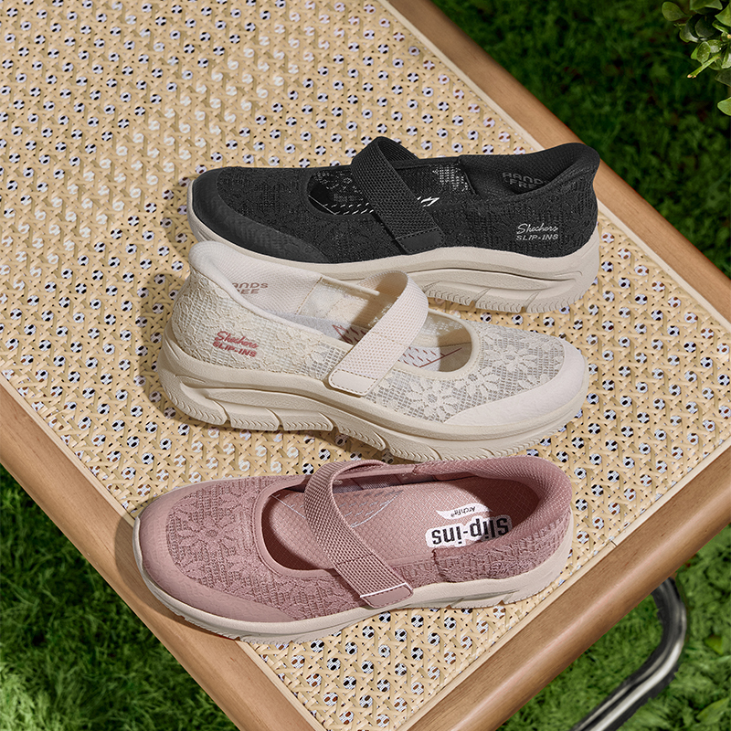 Skechers Mary Jane Casual Slip-On Shoes with Arch Support, Wide Fit, Women's Summer New Breathable Model 159520