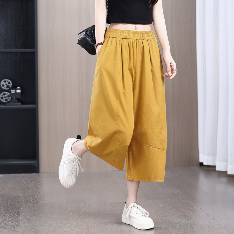 Pure Cotton Cropped Pants for Women, 2026 Summer Thin High-Waisted Knife-Cut Pants, Loose, Slimming, Fashionable, Casual Wide-Leg Pants