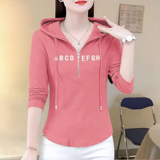 连帽卫衣女打底衫半拉链上衣秋冬季内搭矮个子外套修身时尚休闲衫