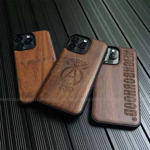 Wood Luxury Anti-Fall Phone Cases Trendy Fashionable NEIGHBORHOOD NBHD / Apple Tree Logo Plus/Pro/Max – iPhone 16, iPhone 15, iPhone 14, iPhone 13, iPhone 12