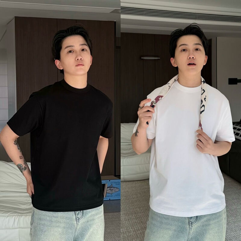 Dnocat 【Right-Shoulder Sorona】Fitted Small Neckline Solid Color Clean-Cut Short-Sleeve T-Shirt