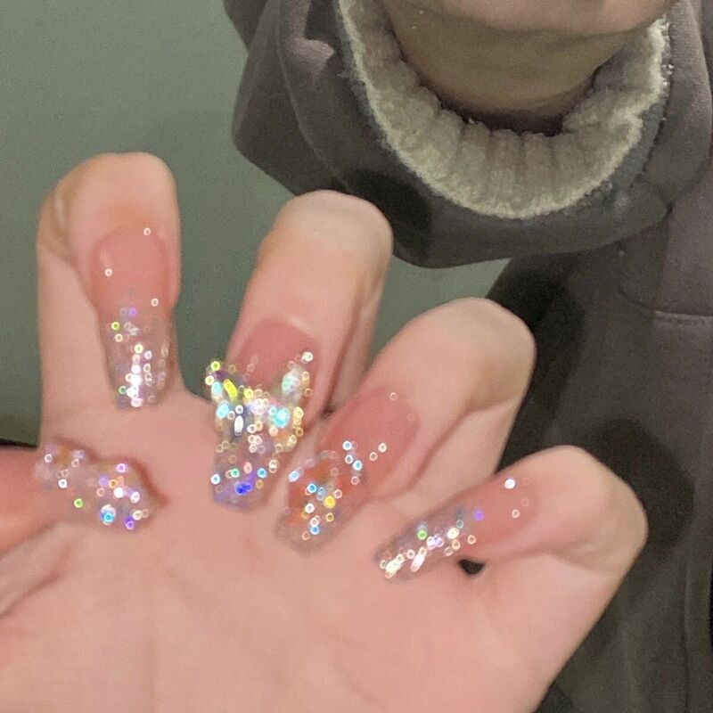 Handmade Wearable Nails 2025 New Aurora Rotating Butterfly Fairy Glitter Diamond Little Red Book Same Style Nail Stickers Manicure Handmade Wearable Nails 2025 New Aurora Rotating Butterfly Fairy Glitter Diamond Little Red Book Same Style Nail Stickers Manicure