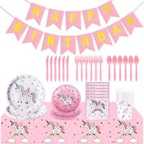 跨境卡通彩虹独角兽儿童主题生日派对装饰用品一次性餐具套装