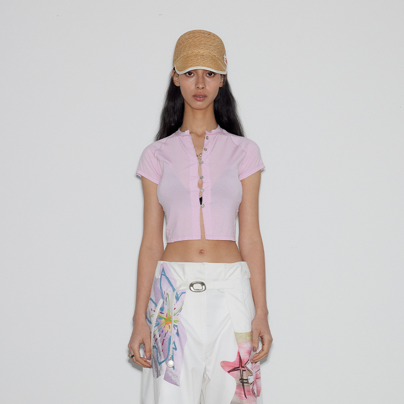 Medium Well Open-Front Short-Sleeve T-Shirt Top_Tencel Wool Top