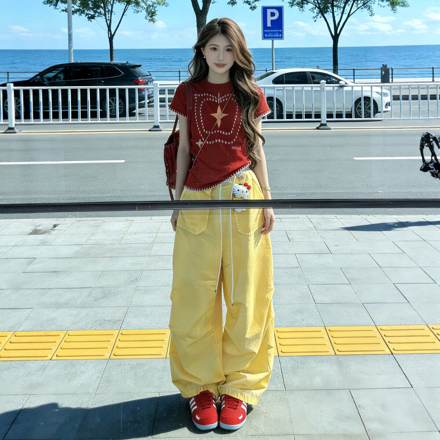 美式炸街运动套装女夏季宽松显瘦时尚多巴胺短袖阔腿裤休闲两件套