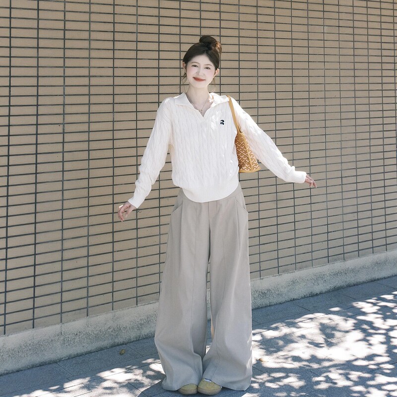 Korean-Style High-End Sportswear Set for Women, Autumn Loose-Fitting Fashionable Knit Top and Wide-Leg Pants Casual Two-Piece Set Trendy