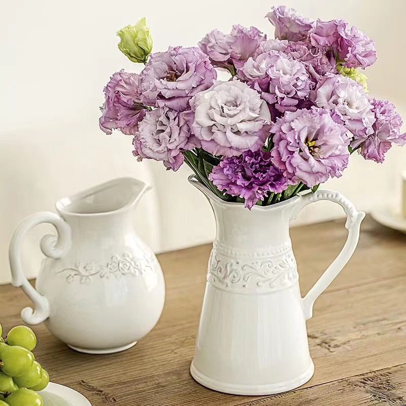 Face-relief ceramic vase European-style pure white milk jug ins cream wineroom bedroom dining table flower arrangement American-Taobao