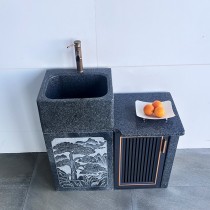 Natural marble wash basin outdoor courtyard whole stone integrated column wash basin villa garden stone pool