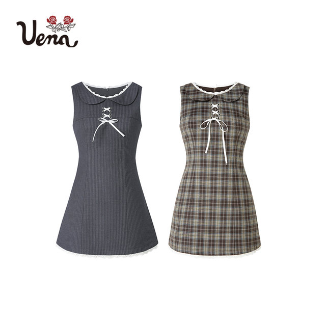 Uena American retro ຫນ້າເອິກ drawstring ສາຍ doll ຄໍຮອບແອວ sleeveless dress ສໍາລັບແມ່ຍິງ