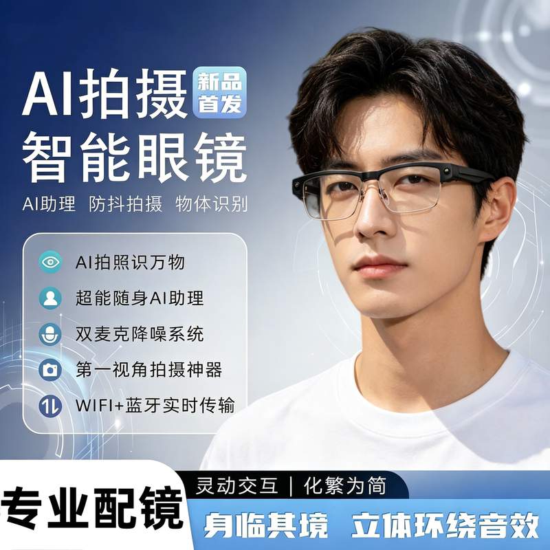 Ai Half-Frame Glasses with Camera Can Take Photos, Smart Bluetooth Color-Changing Glasses Can Translate, Make Calls, Listen to Music, and Recognize Objects