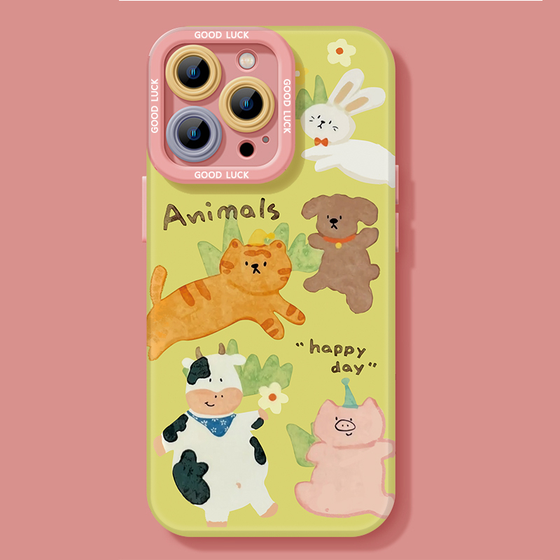 【Magsafe Magnetic】Animal Cartoon Liquid Silicone Phone Case for Apple iPhone 15 Pro High-End Feel 11 Full Coverage 13 Lens Protection Xr Shockproof 14 Pro Max 12 Mini Cute