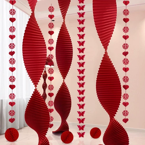 Свадебная комната, оригами, водопад, цветочное украшение, мужчина и женщина, спальня, гостиная, длинный набор счастливых слов, свадебные принадлежности