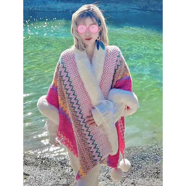 2025 new style Maomao ethnic style shawl Song Orange brand warm outer 130x150cm color matching shawl