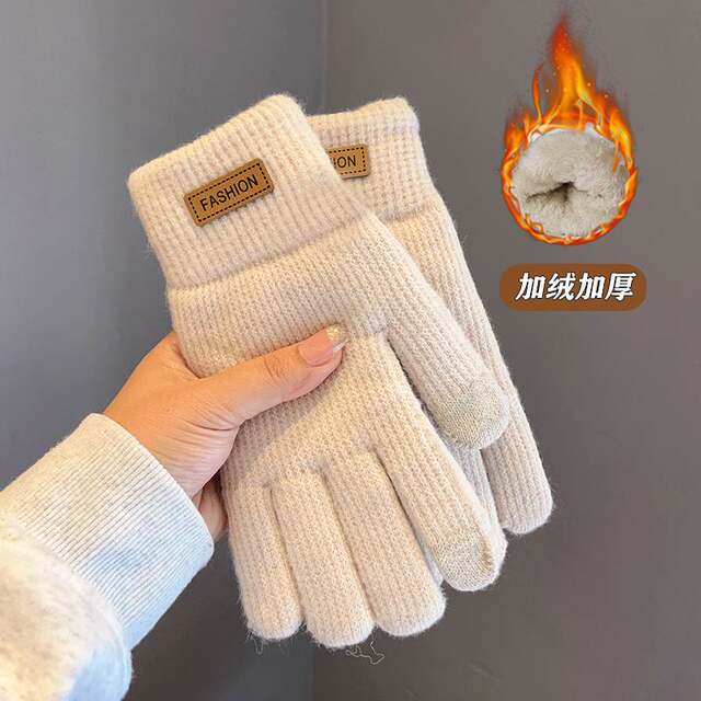 Gloves for women, winter warm plus velvet and thickened cycling knitted non-slip touch screen anti-cold cycling gloves and sports socks