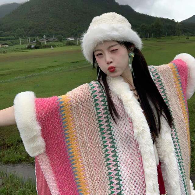 2025 new style Maomao ethnic style shawl Song Orange brand warm outer 130x150cm color matching shawl