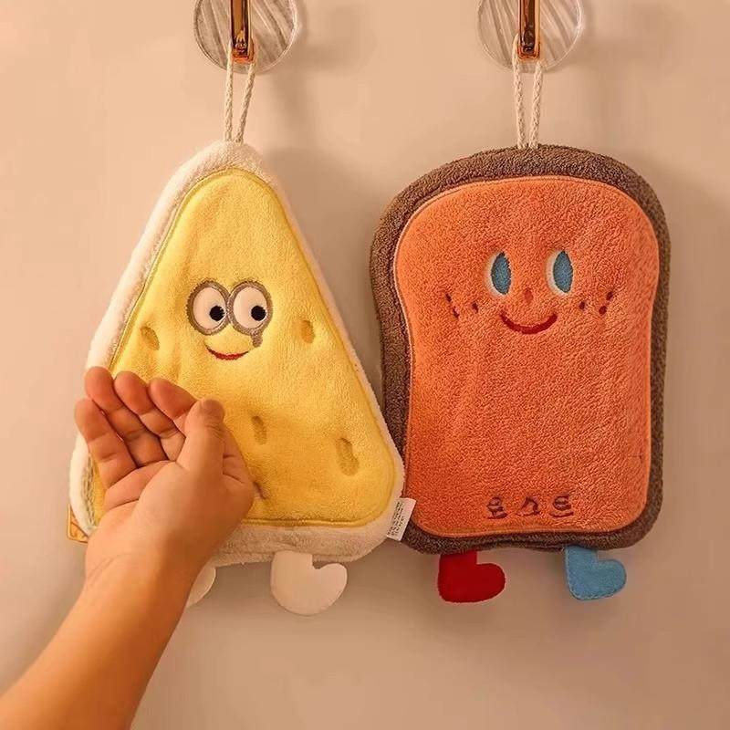 Cute Hanging Hand Towel, Absorbent and Thickened, Bathroom Hand Towel, Small Square Towel, Kitchen Rag, Cartoon Quick-Drying