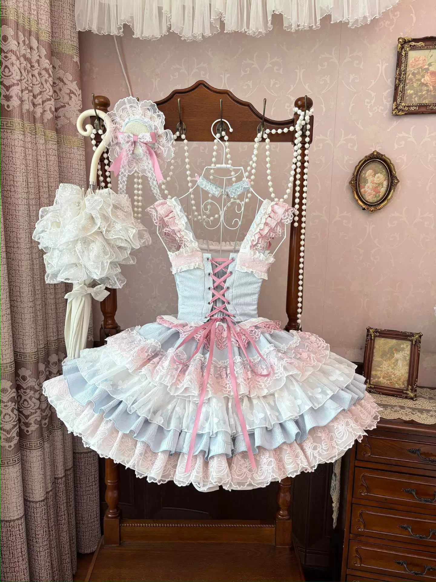 Античная настоящая фуксия маленькая принцесса костюм, Lolita стиль