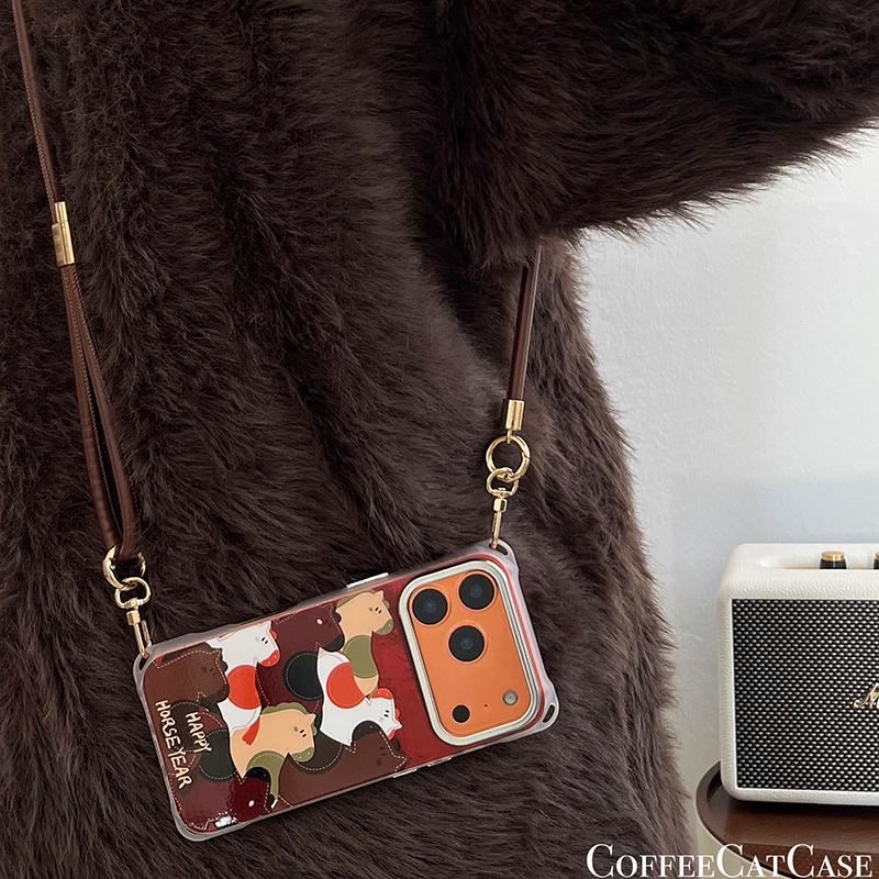 【Good Luck】Crossbody Brown Adjustable Lanyard Suitable for Apple 17Pro Phone Case, Blush Feather Yarn, Vivox200S Strap, Crossbody Huawei Mate80 Chain, Xiaomi 17Pro New Year