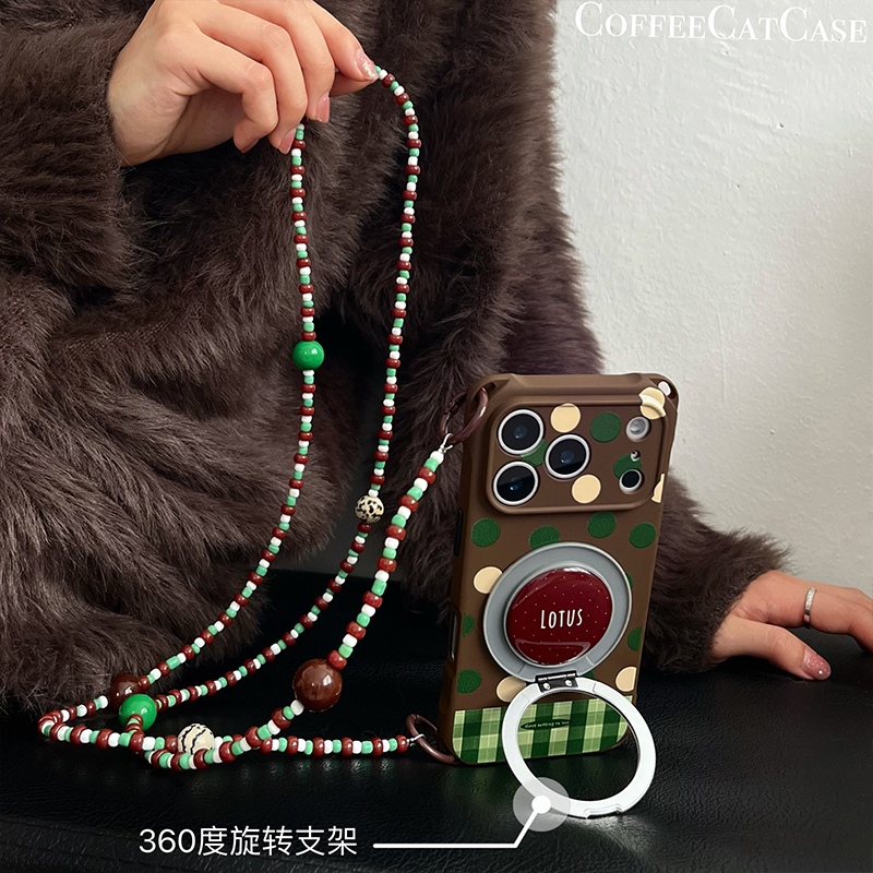 【Green Wave Dot】Crossbody 360-Degree Rotating Stand Case Suitable for Apple 17 Pro Phone Case, Oppo Find X8 Chain, Xiaomi 17 Strap, Crossbody Huawei Mate 80 with Lanyard 【Green Wave Dot】Crossbody 360-Degree Rotating Stand Case Suitable for Apple 17 Pro Phone Case, Oppo Find X8 Chain, Xiaomi 17 Strap, Crossbody Huawei Mate 80 with Lanyard