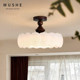 Feather-Style French Mid-Century Bedroom Ceiling Lamp, American Retro Solid Wood Full-Spectrum Eye-Protection Lamp for Master Bedroom and Study, Creative Lighting Fixture