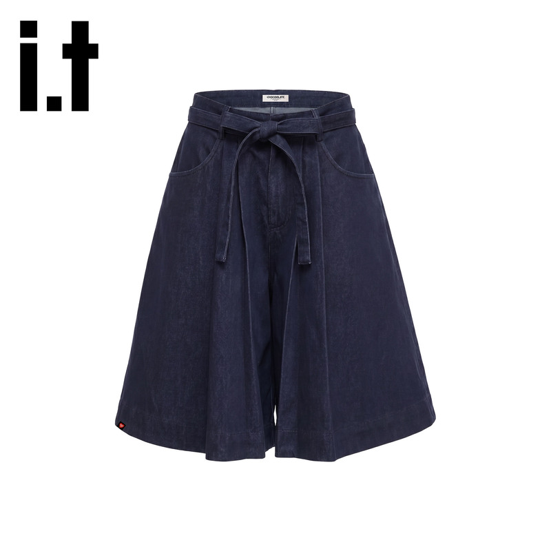 Chocoolate High-Waisted Tie Pleated A-Line Shorts Summer Denim Mid-Length Shorts Chocoolate High-Waisted Tie Pleated A-Line Shorts Summer Denim Mid-Length Shorts