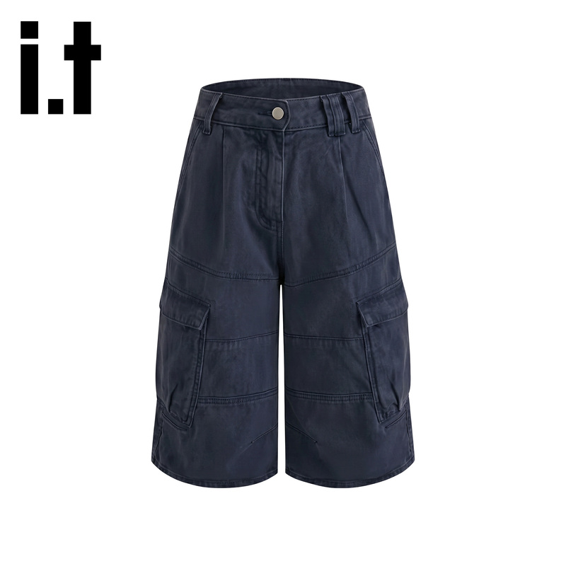 Chocoolate American-Style Large Pocket Dark Blue Cropped Cargo Pants for Women, New Summer Loose-Fitting Cropped Pants Chocoolate American-Style Large Pocket Dark Blue Cropped Cargo Pants for Women, New Summer Loose-Fitting Cropped Pants
