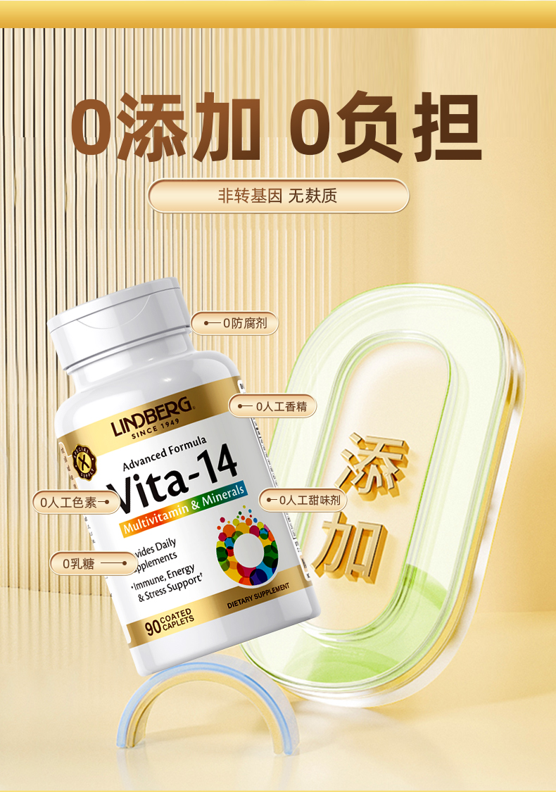 美国进口 Lindberg 利得盈养 复合维生素片 90片*3件 多重优惠折后￥86包邮包税 淘金币可抵扣8.82元