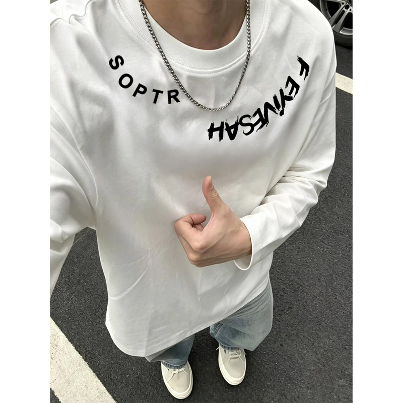 National Trend Pure Cotton Heavyweight American-Style White Long-Sleeve T-Shirt for Men, Thin Autumn Style, Youth Inner Wear Base Layer Top National Trend Pure Cotton Heavyweight American-Style White Long-Sleeve T-Shirt for Men, Thin Autumn Style, Youth Inner Wear Base Layer Top