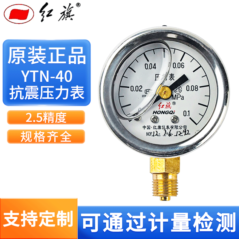 红旗  耐震压力表 抗震压力表 外壳不锈钢 径向YTN-40 0-25MPA