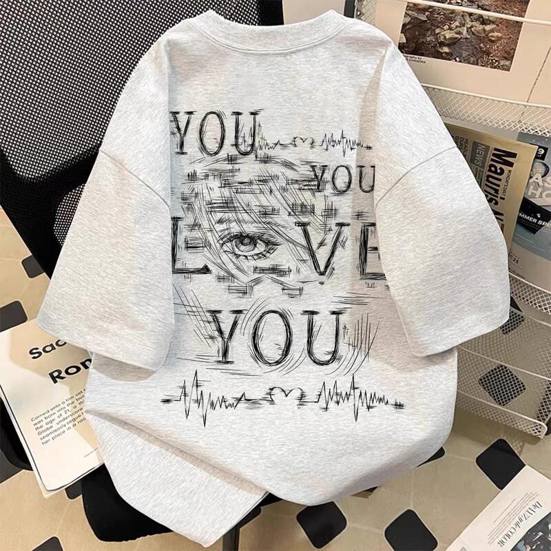100% Pure Cotton American High Street Letter Print Short-Sleeve T-Shirt for Men and Women, Loose Fit, Heavyweight, Versatile ins Top