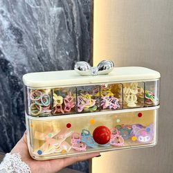 Children's Hair Accessories Storage Box Desktop Large-Capacity Jewelry Box with Lid Girls Rubber Band Headband Hairpin Compartment Organizing Box