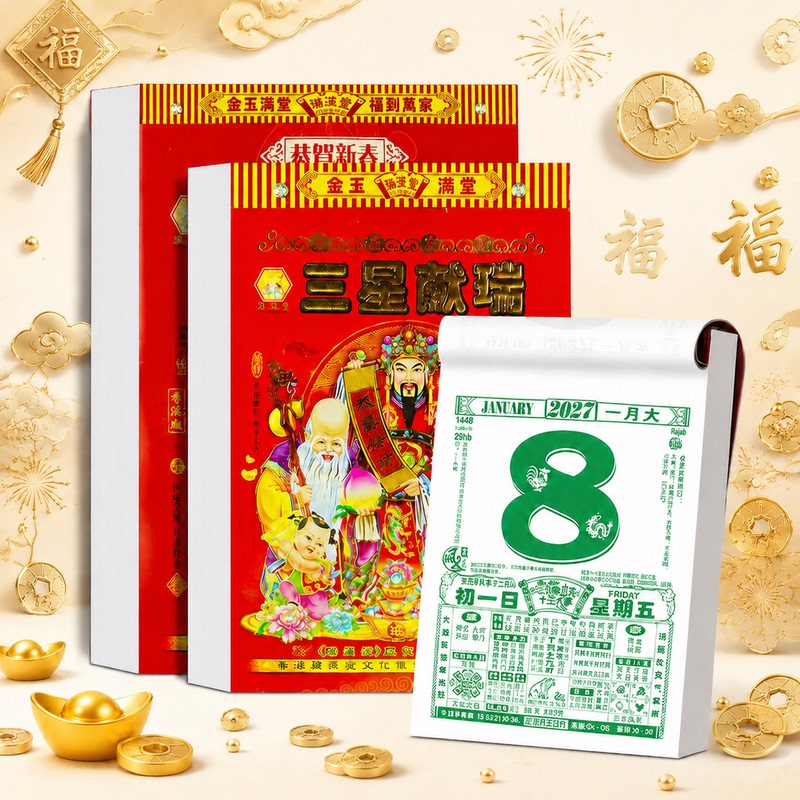 2027 Calendar, Chinese Almanac, Wall Calendar for Home Use, Tear-Off Calendar, Traditional Tear-Off Calendar, Perpetual Calendar, One Page Per Day, Large Print, Clear Characters, Auspicious Days, 365 Sheets, Household Wall Calendar
