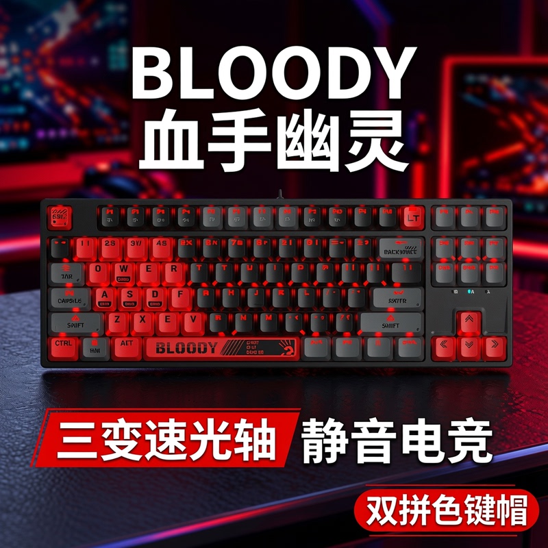 Shuangfeiyan Blood Hand Ghost T87 Three-Speed Optical Axis Mechanical Dual-Color Keycap 87 Keyboard for E-Sports Gaming, Silent Shuangfeiyan Blood Hand Ghost T87 Three-Speed Optical Axis Mechanical Dual-Color Keycap 87 Keyboard for E-Sports Gaming, Silent