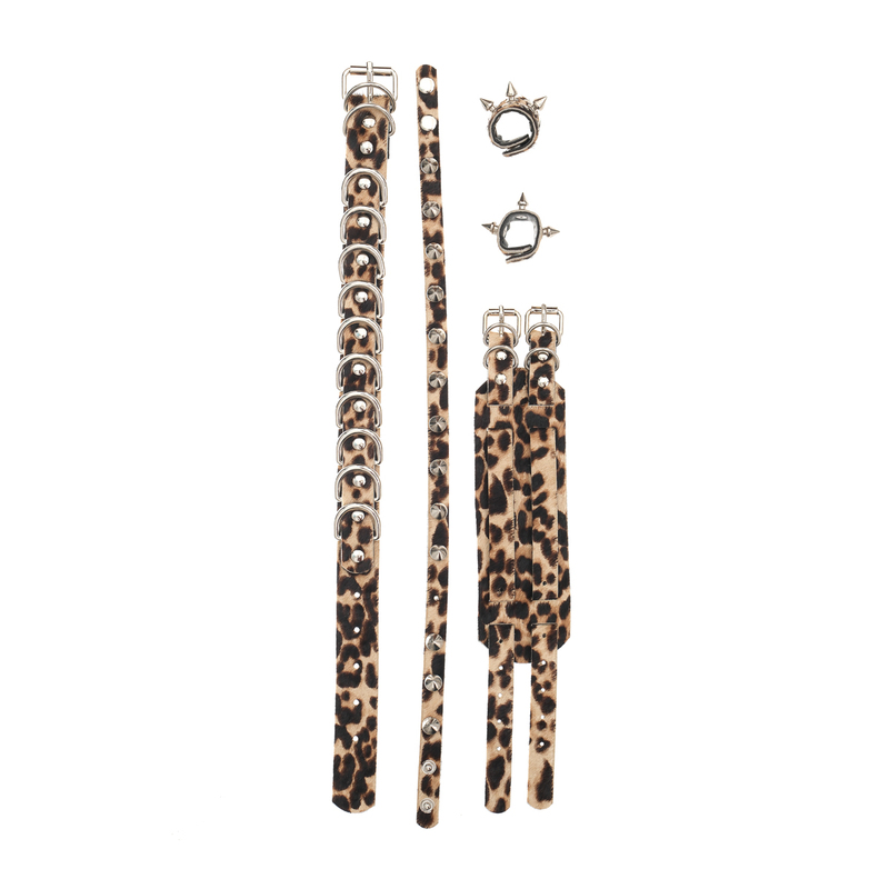 Fulltide23Aw Leopard Print Jewelry Retro Old Money Style Leopard Print Choker Ring Five-Piece Set