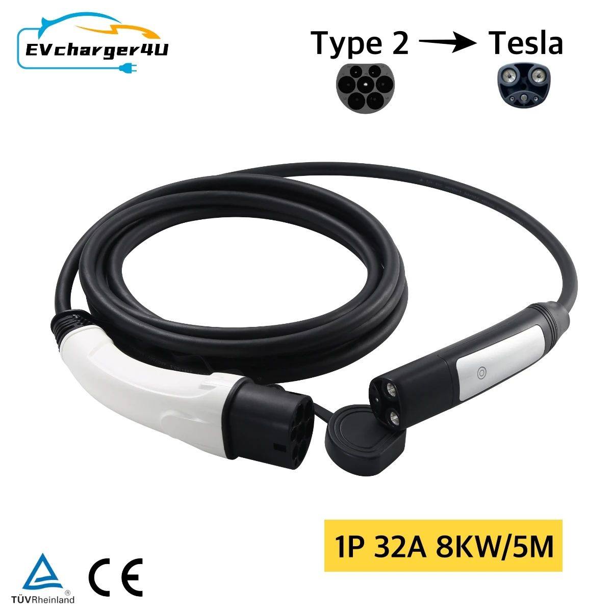 Evcharger4u 1phase 32a 8 кВт типа 2 к Tesla NACS EV Зарядное устройство C