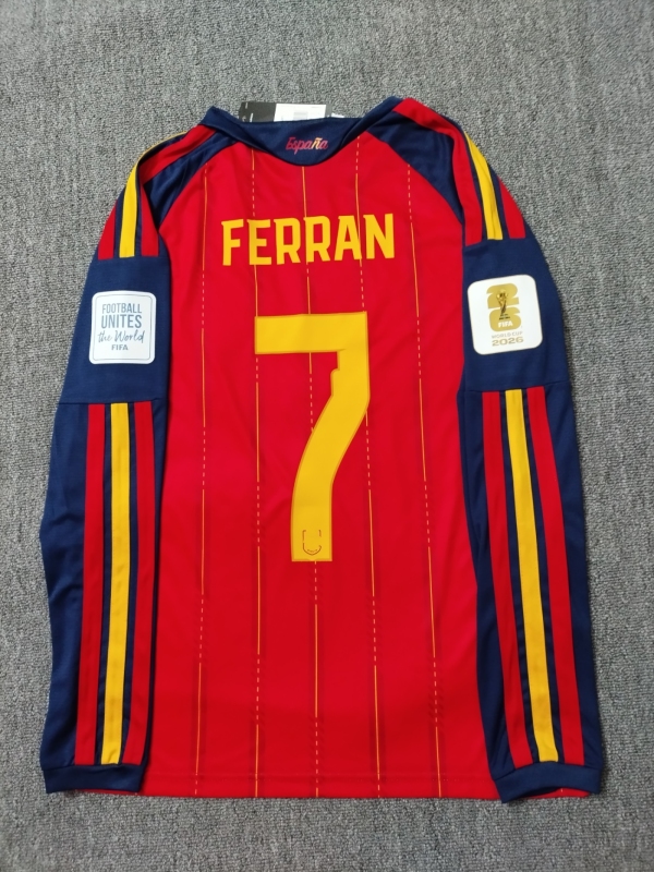 2026 World Cup Spain Jersey Long-Sleeved Home Number 19 Yarmar Number 7 Ferran Men's and Women's Game Football Uniform