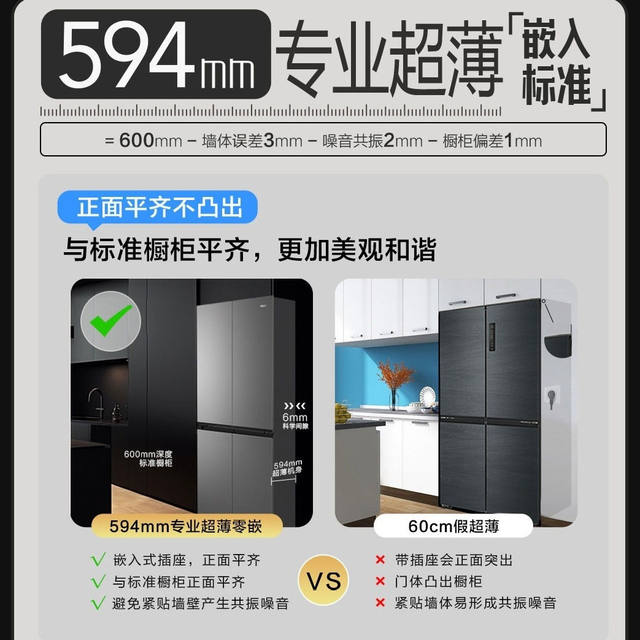 Haier refrigerator cross-fold four-door ultra-thin zero-embedded first-level frequency conversion BCD-491WGHTDB9BFU1
