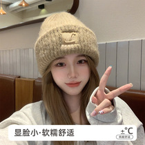 New style knitted hat fashionable cool versatile face-showing small woolen hat velvet thickened ear protection warm hat for autumn and winter