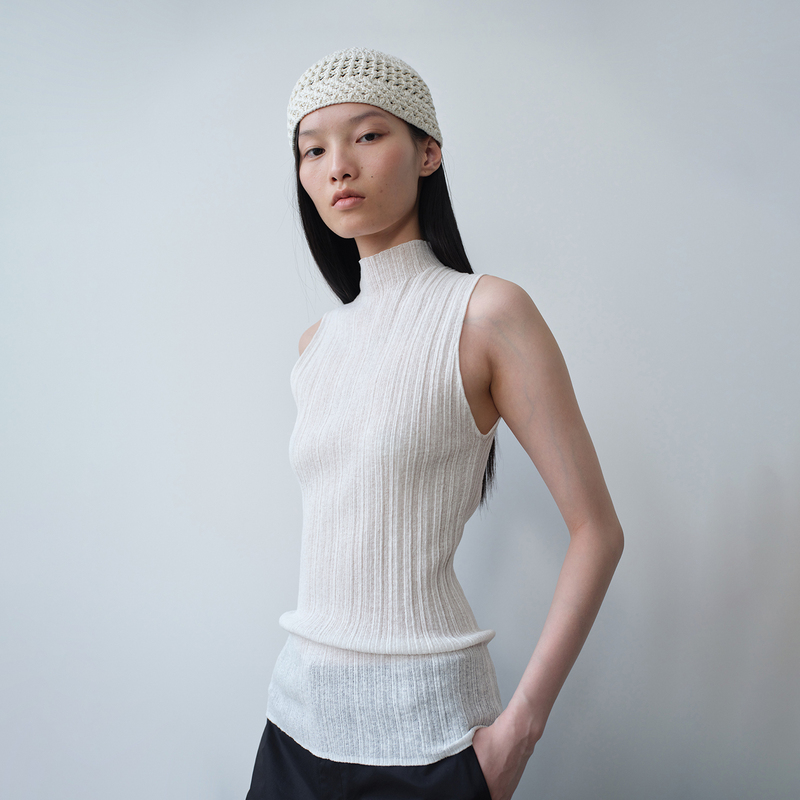 Rchmc |   Textured Sleeveless Vest |   Lyocell Slim-Fitting Top 26 Spring New Style Half-High Collar Camisole for Women