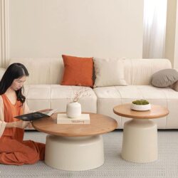 Cream-Style Apartment Coffee Table for Living Room, Suitable for Small Households, Simple and Trendy Iron Art Round Martini Coffee Table Set for Guesthouses
