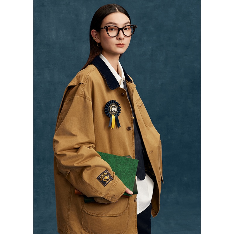 Goodbai White Dove Academy Logo Printed Multi-Pocket Oversized Work Jacket