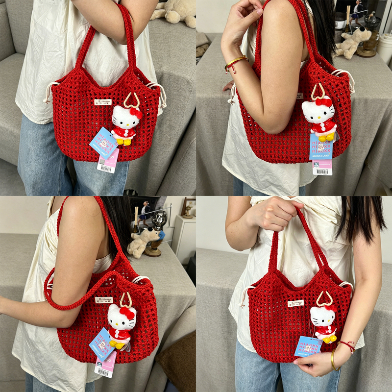 Wool Yarn Handmade Crochet Bag DIY Crochet Material Kit Knitted Hollow Shoulder Tote Bag for Beginners