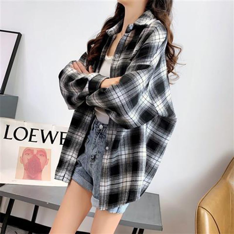 Puning Plaid Shirt for Women, Spring and Autumn 2024 New Design, Niche Loose Long-Sleeve Retro Hong Kong Style Casual Shirt