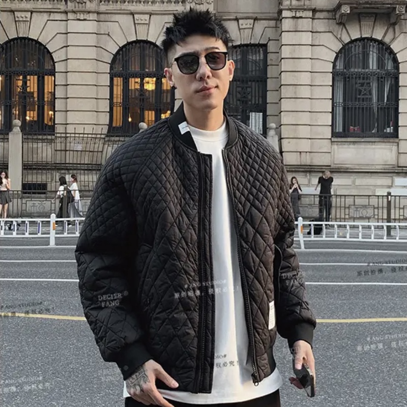 Autumn and Winter New Men's Diamond Pattern Baseball Uniform Cotton Coat American Style Loose Jacket Top