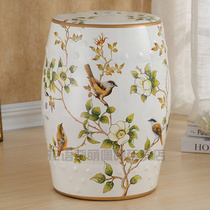 High-end flower language and cute drum stool American style European style new Chinese and French style dressing stool and shoe changing stool flower and bird pottery