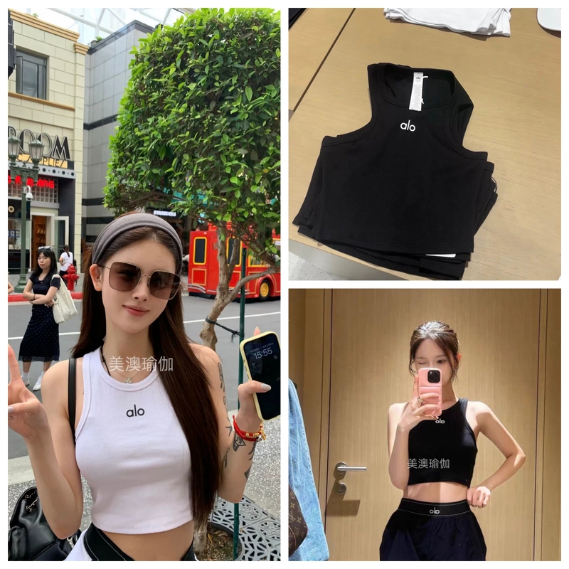 Authentic In-Stock Alo Jisoo-Style Short Casual Sports Fitness Sleeveless Ribbed Yoga Pilates Tank Top for Women